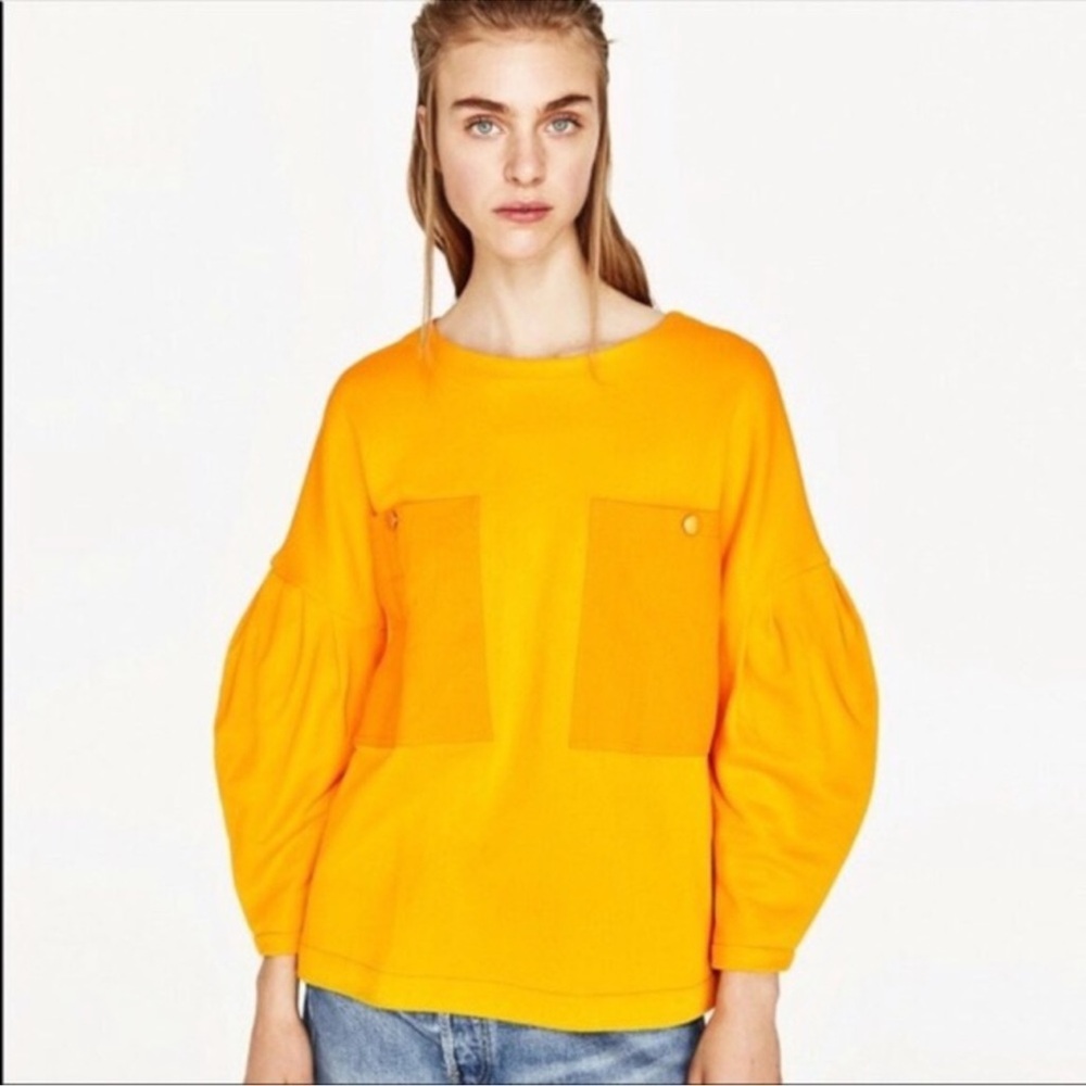 Zara sweatshirt yellow longsleeve with puffed sleeves